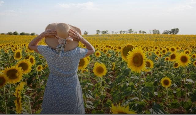 a girl in a sunflower field